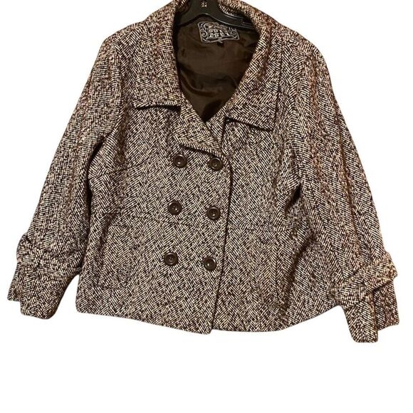 Last Kiss Women's 2XL Black Herringbone Double Breasted Overcoat - Picture 1 of 8